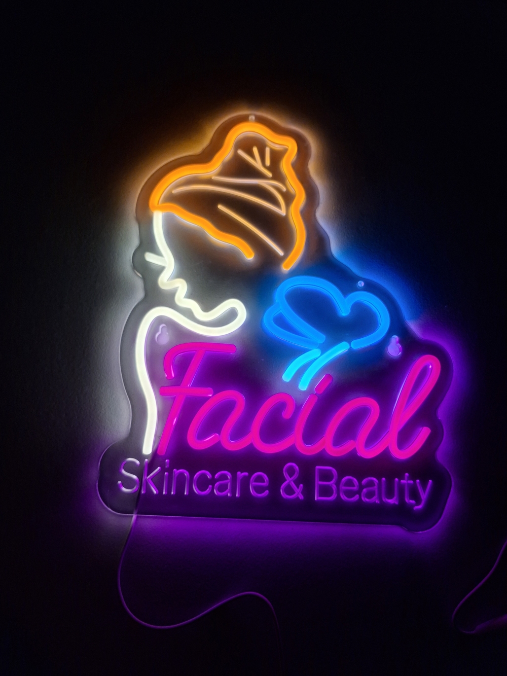 Facial Skincare & Beauty Neon Sign - Pink/Blue/Orange Accent